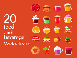 20 Colorful Food and Beverage Vector Icons Set preview picture