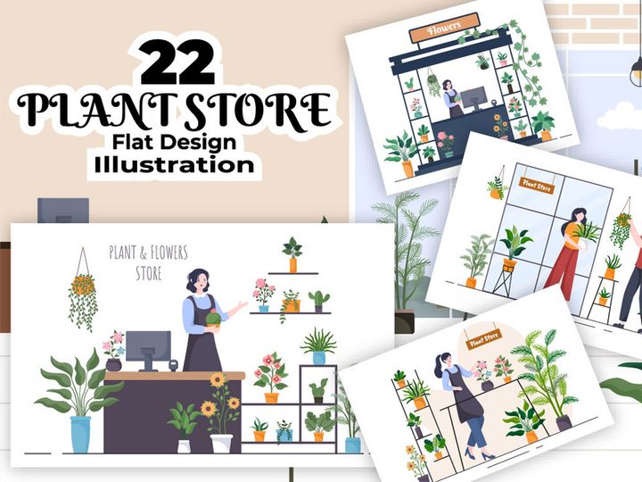22 Flowers Store and Plants Shop Background Illustration