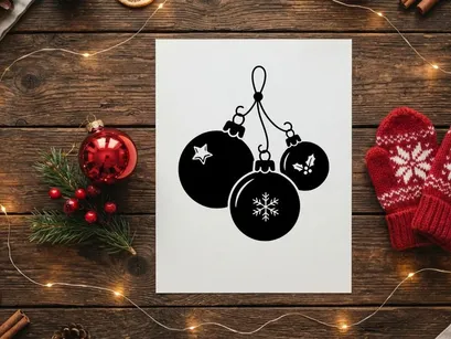 Ícones de enfeites natalinos pretos e brancos com design de floco de neve e estrela