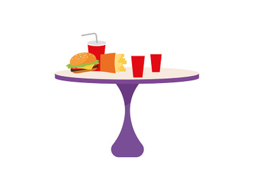 Table with junk food semi flat color vector object preview picture