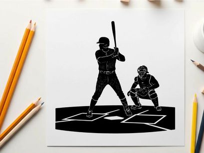 Baseball player and catcher in action silhouette