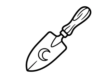 Hand-drawn Halloween trowel for spooky baking and pumpkin carving. Cartoon-style kitchen tool with playful swirl design for festive cooking and dec...