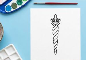 Handgezeichnete Zuckerstange mit Schneeflocken-Schleife für festliche Weihnachtsdekoration und Geschenkverpackung