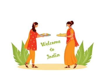 Indian women wearing sari flat color vector faceless characters preview picture