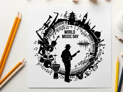 Celebración del Día de la Música con vector de instrumentos diversos