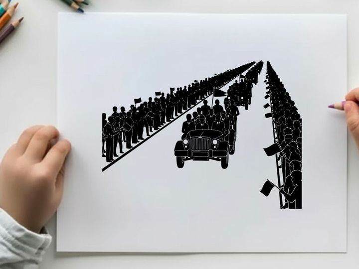 Silhouette of a military parade with soldiers and vehicles