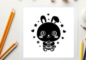 Silhouette of a cute cartoon rabbit in a decorative setting silhouette