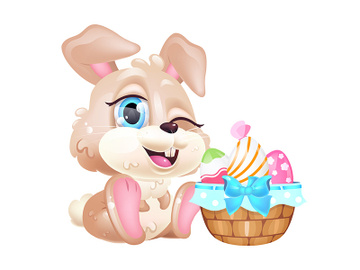 Cute winking Easter hare kawaii cartoon vector character preview picture