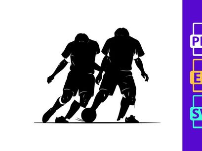 Two soccer players in black uniforms with yellow accents competing for the ball