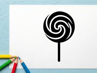 Chupetín en espiral blanco y negro sobre palito para dulces y confitería