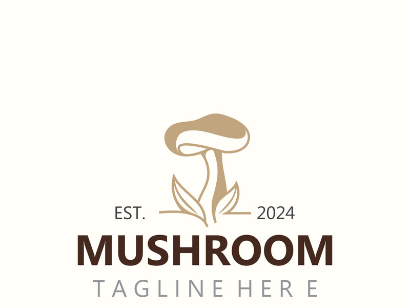 Mushroom botanical logo  modern and simple stamp style. nature or food template