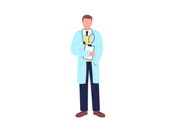 Caucasian doctor with stethoscope and clipboard flat color vector faceless character preview picture
