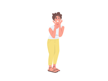 Cheerful woman flat color vector faceless character preview picture