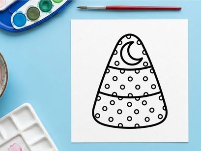 Halloween candy corn coloring page. Festive holiday treat illustration for kids.