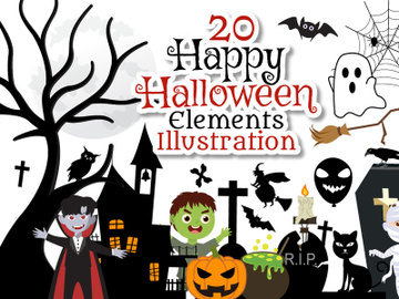 20 Set Halloween Elements Vector Illustration preview picture