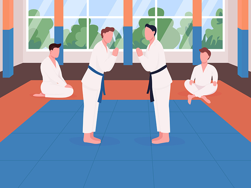 Martial arts training flat color vector illustration