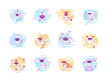 Good and bad bots thin line concept vector illustrations set preview picture