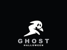 Ghost Logo, Simple Halloween Devil Design Illustration Template Black Background