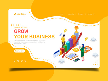Grow your business - landing page illustration template