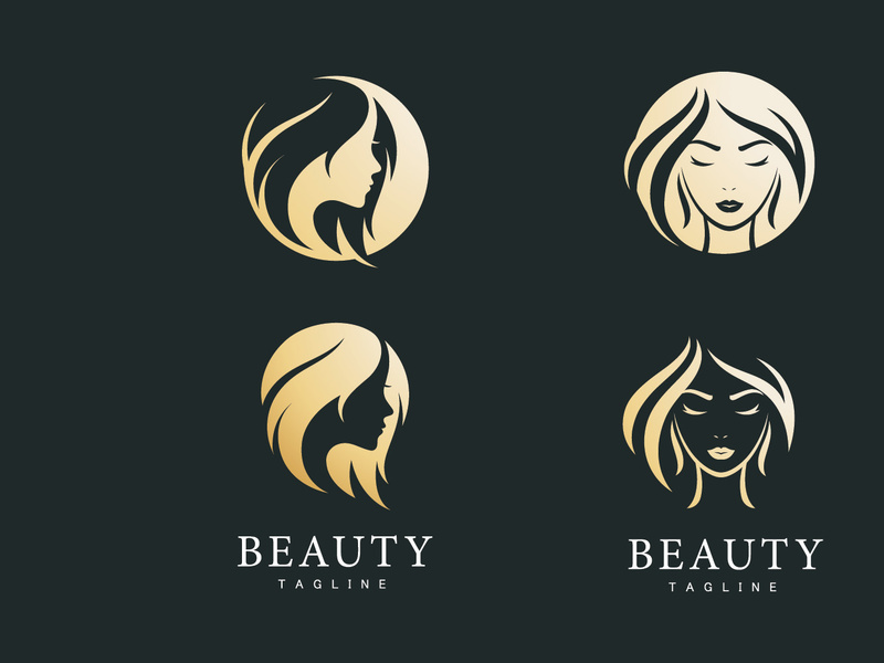 Elegant woman Logo with  gold gradient design