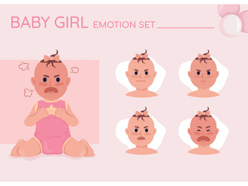 Angry baby girl semi flat color character emotions set preview picture