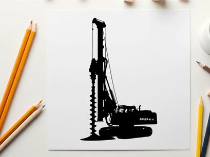 Silhouette of a large drilling machine with a long screw drill