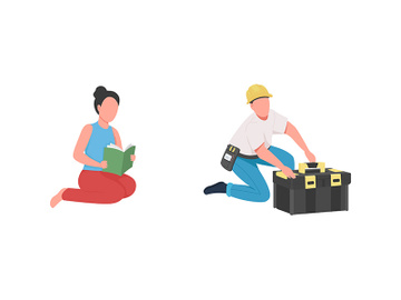Professional babysitter and handyman flat color vector faceless character set preview picture