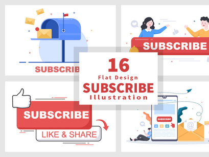 16 Subscribe Icon Button Vector Illustration