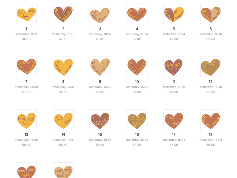 20 icons svg heart Valentine line red orange beige