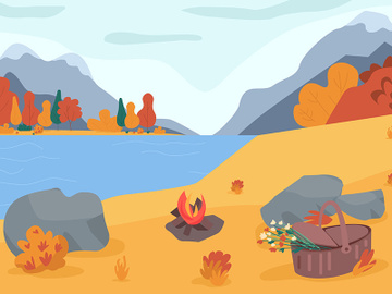 Autumn nature flat color vector illustration preview picture