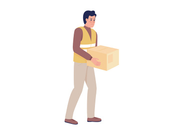 Male volunteer with parcel semi flat color vector character preview picture