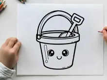 Cute smiling paint bucket with brush vector illustration