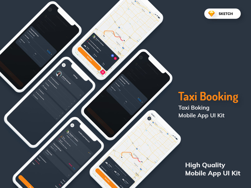 Taxi Booking Mobile App Dark Version (SKETCH)