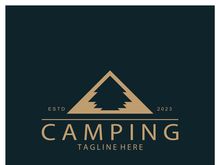 vintage and retro tent logo, camping. With tent, tree and bonfire sign. adventurers, scouts, climbers, camping equipment center