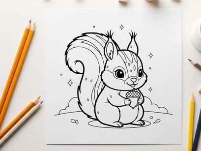 Cute squirrel eating acorn flat design vector illustration