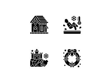 Winter season traditions black glyph icons set on white space preview picture