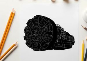 Silhouette of a futuristic mechanical wheel with intricate details