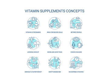 Vitamin supplements concept icons set preview picture
