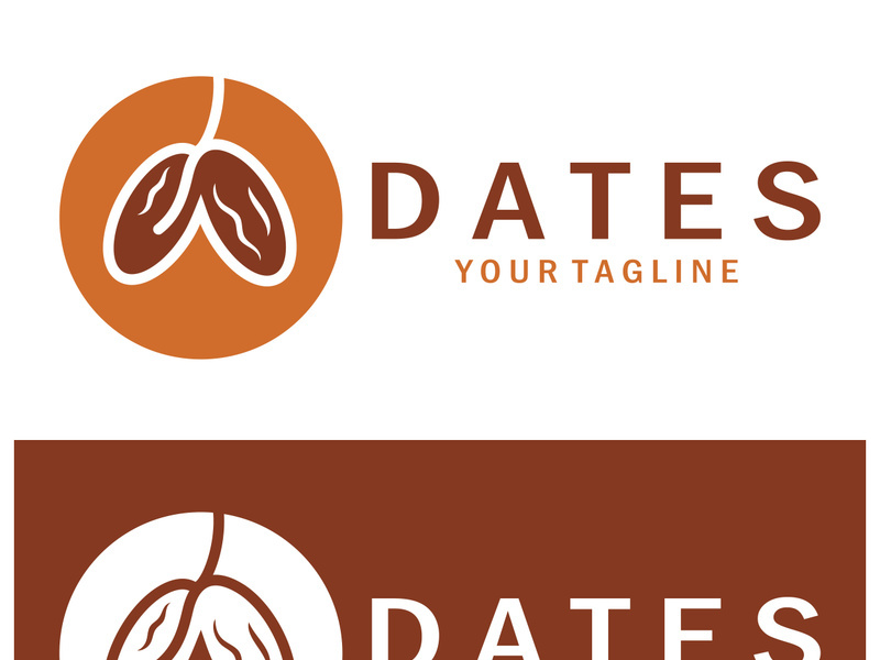 Date palm fruit plant logo design with leaves,seeds and date palm tree isolated background exotic organic plant.