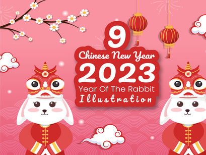 Chinese New Year Clipart Year of Rabbit Clipart Digital 
