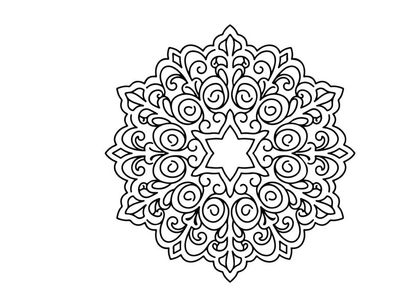 Decorative Christmas Snowflake Mandala with Star Shape Line Art Illustration
