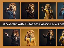 A person with a lions head wearing a business suit preview picture
