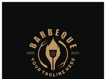 Simple Barbecue Vintage hot grill, with crossed flames and spatula. Logo for restaurant, badge, cafe and bar.vector preview picture