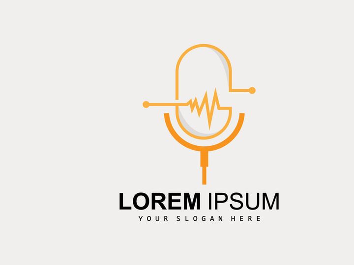 Radio Podcast Logo, Microphone Illustration, Stamp Icon Badge Vector Design