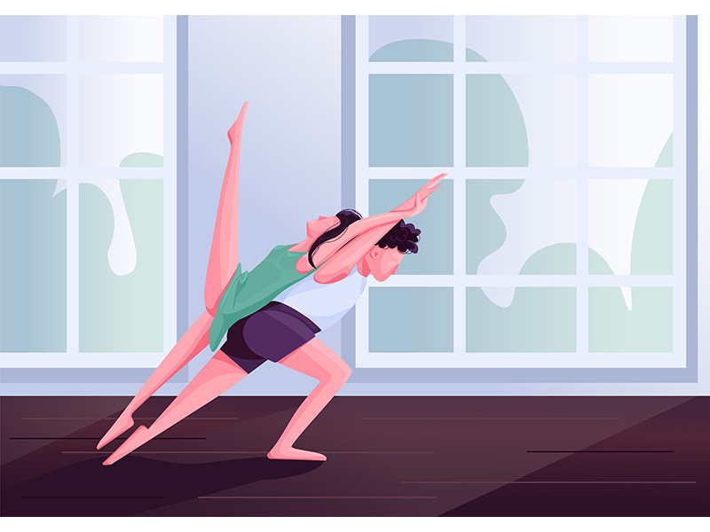 Contemp dancers movements flat color vector illustration