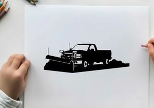Silhouette of a pickup truck with snowplow attachment