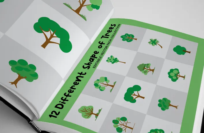 12 Different Shape of Trees editable vector pack collection