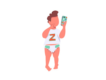 Infant with smartphone flat color vector faceless character preview picture