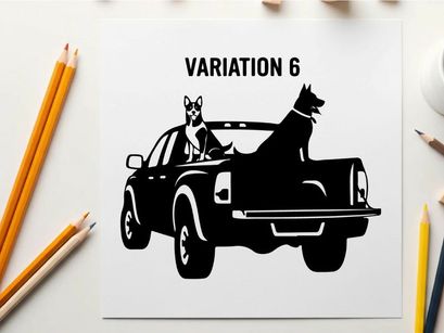 Silhouette of dog and owner in pickup truck variation 6