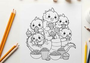 Cute baby animals eating popcorn and cupcakes vector illustration